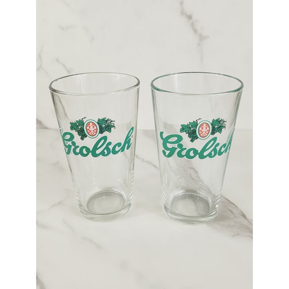 Dutch Grolsch Brewery Pint Beer Clear Glass 16oz Drinkware 5 1/2" Tumbler x2